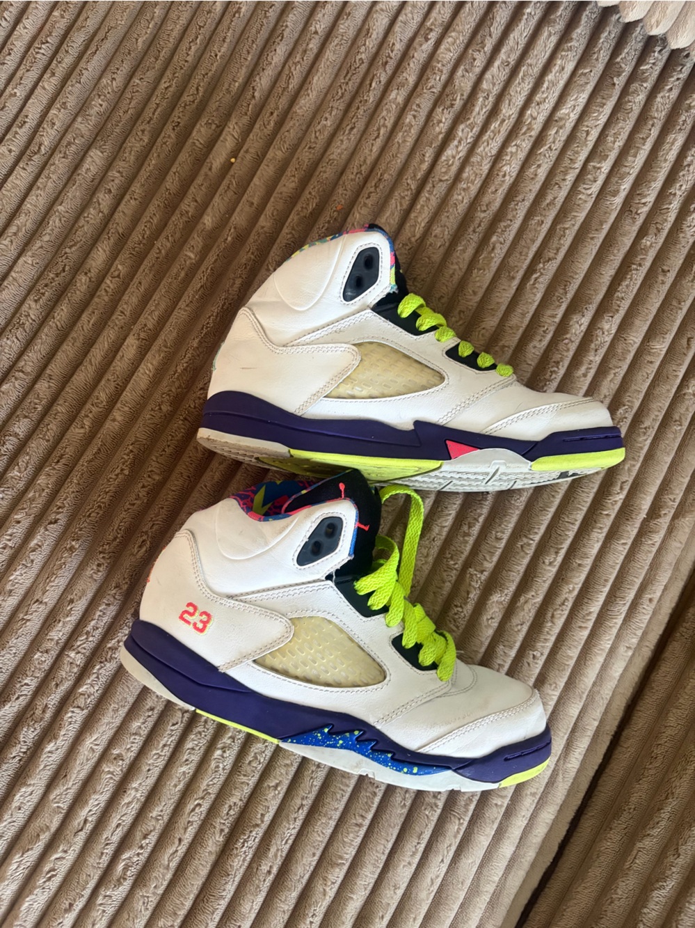 Jordan Kids White Neon Yellow Multicolor Retro Sneakers
